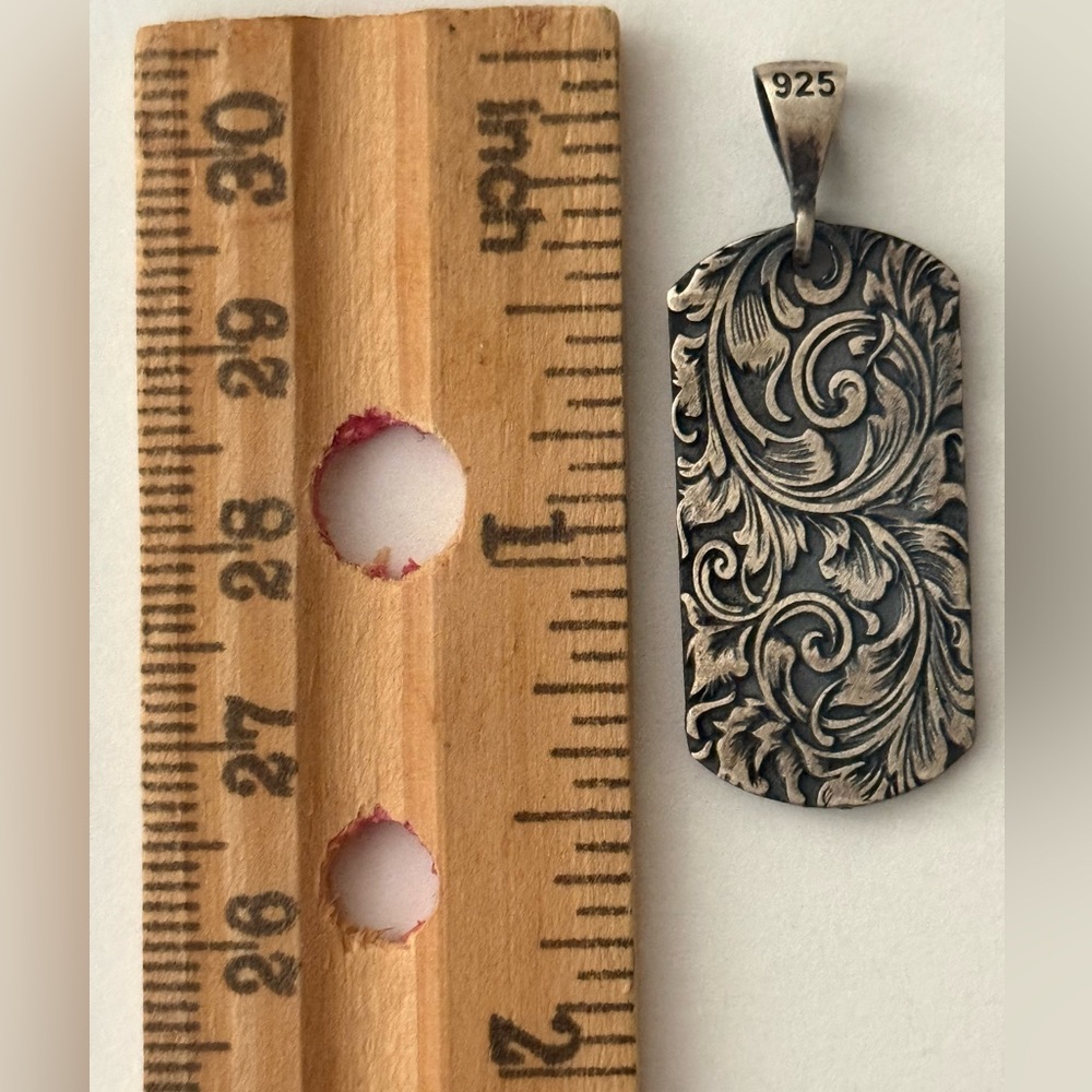 925 Silver rectangle pendant floral unisex